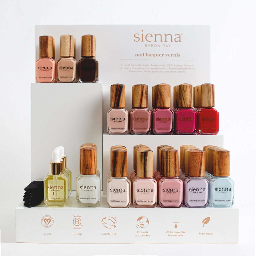 small white nail polish display stand with autumn colours by sienna